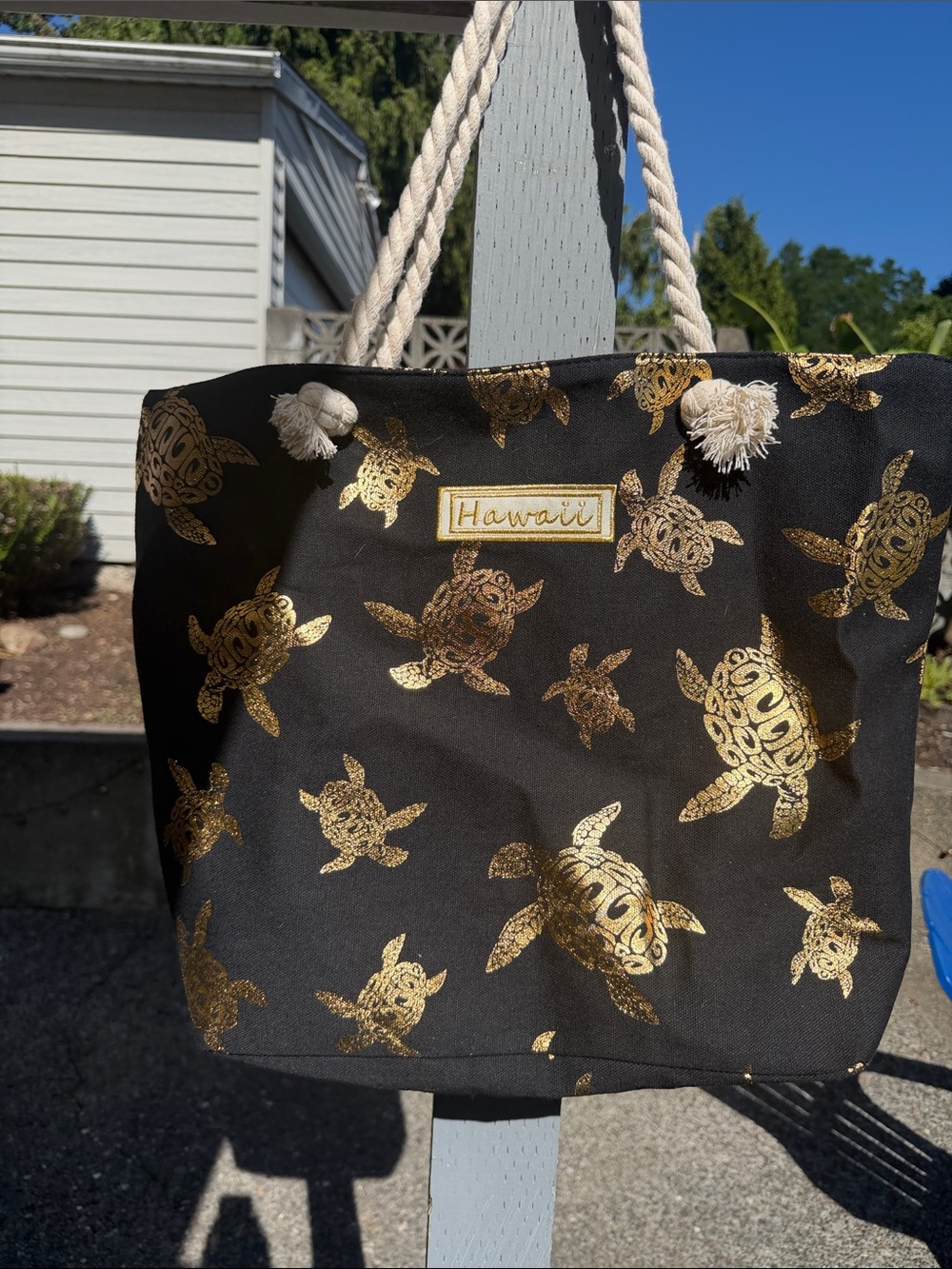 Black & Gold Sea Turtle Tote Bag